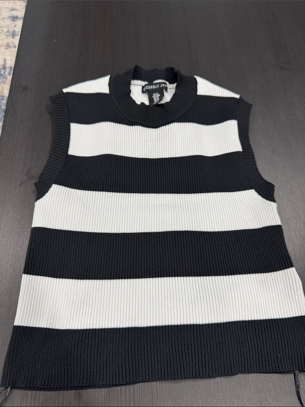 Sincerely Jules Black & White Striped Sleeveless Knit Sweater Vest